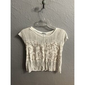 Zara Shirt Women Cream Size 26 Pullover Blouse Short Sleeve